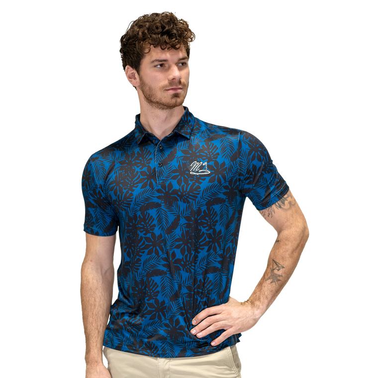 Tropical Navy performance golf polo by Mathew John Golf