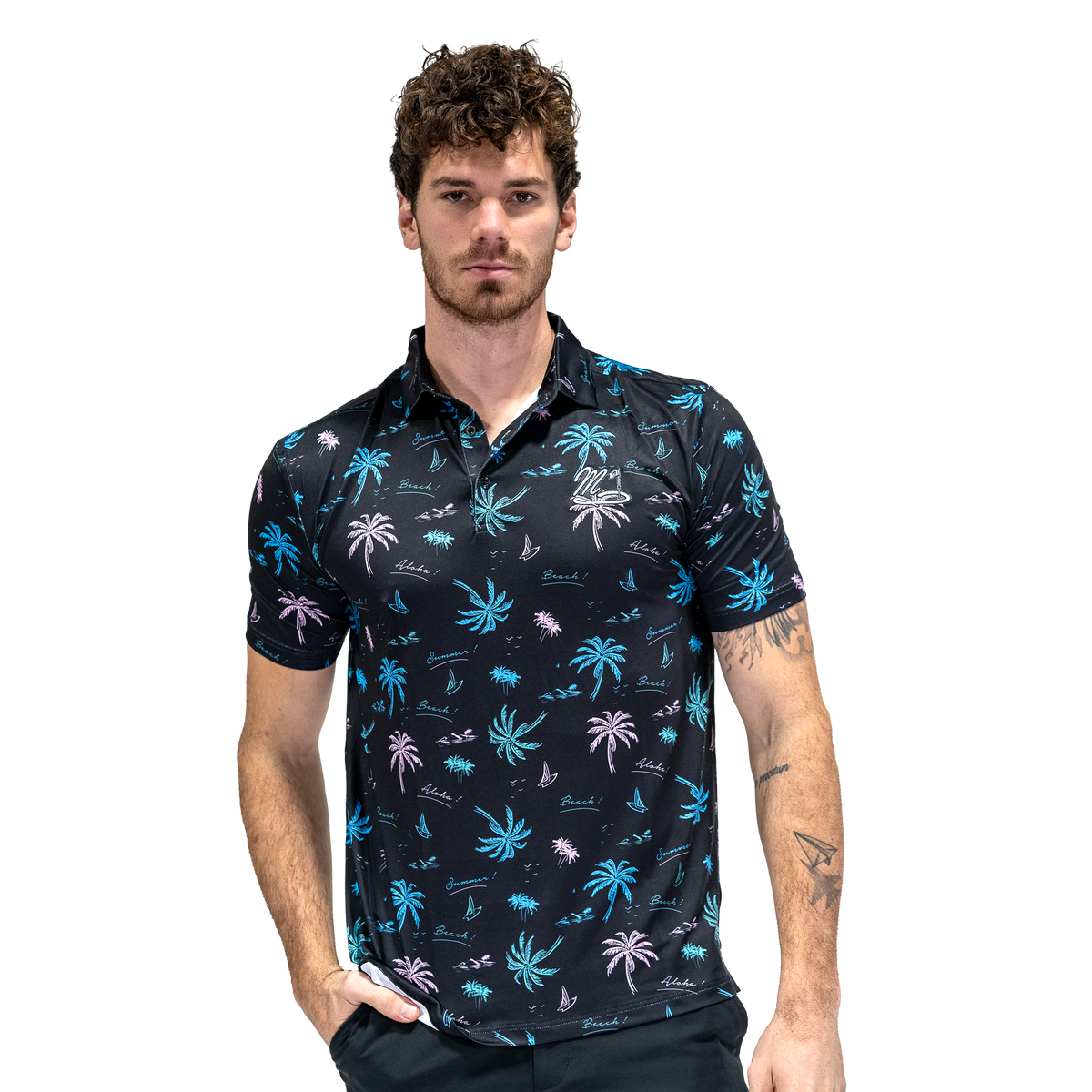 Palm Noir performance golf polo by Mathew John Golf