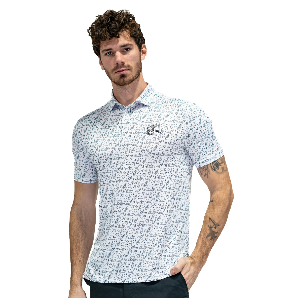 Vibin' White performance golf polo by Mathew John Golf