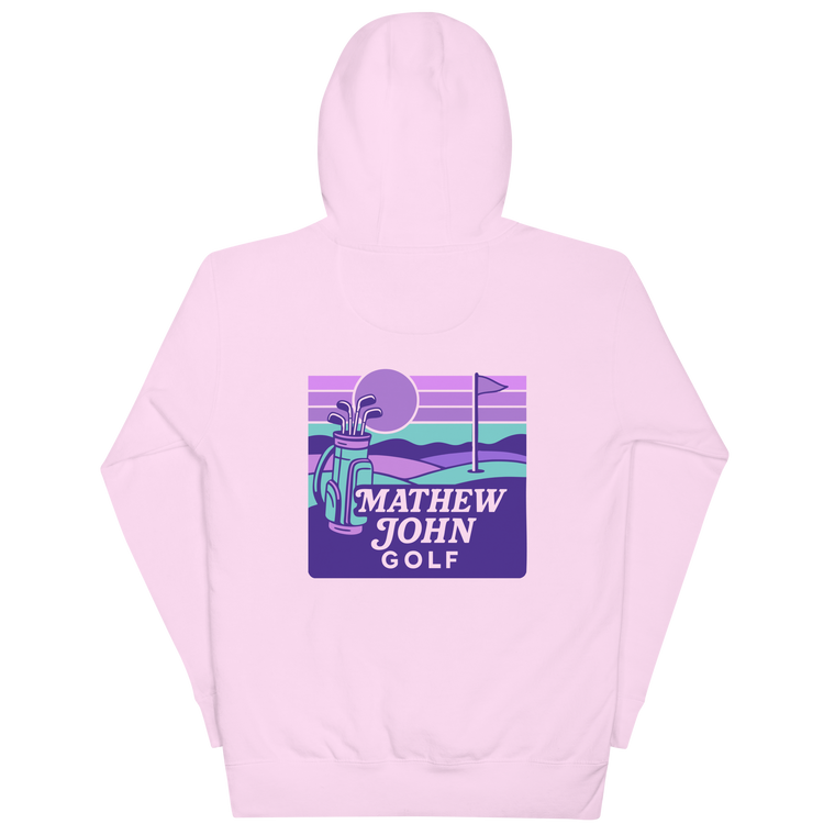 Lilac Fairways golf hoodie in lavender, back view